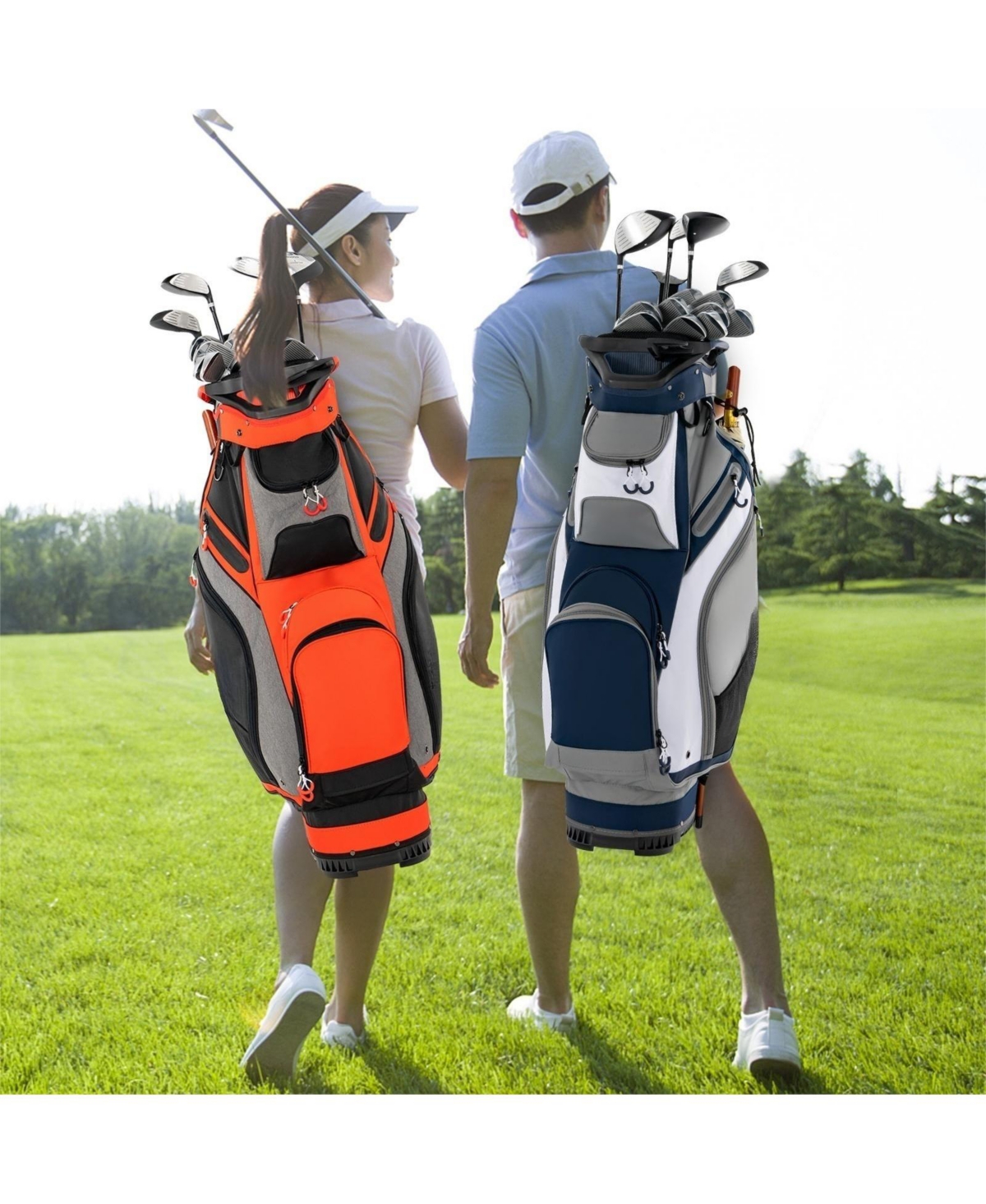 10.5 Inch Golf Stand Bag with 14 Way Dividers and 7 Zippered Pockets-Orange