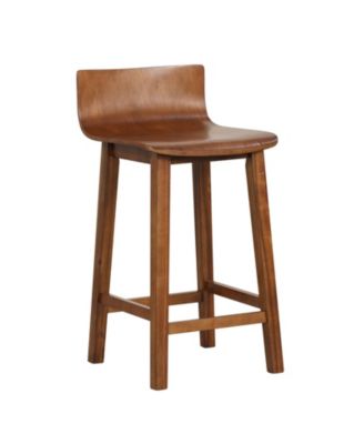 Wood Bar Stools Set of 2 with Solid Back and Seat