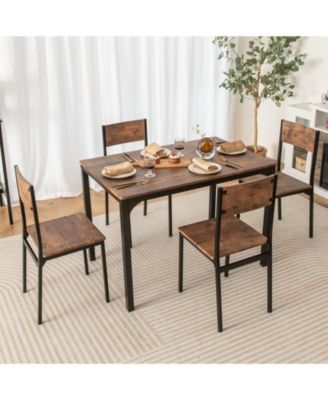 5-Piece MDF & Metal Frame, Space-Saving Chairs, Ergonomic Backrest Dining Table Set