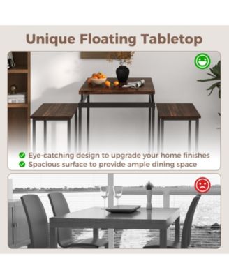3 Pieces Pub Dining Table Set with Floating Tabletop and Footrest