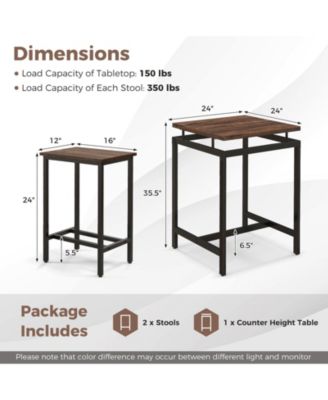 3 Pieces Pub Dining Table Set with Floating Tabletop and Footrest