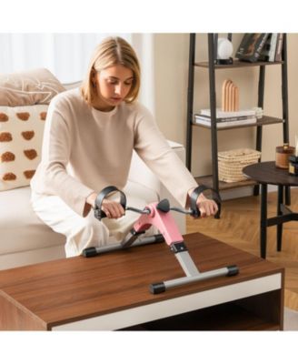 Under Desk Exercise Bike Pedal Exerciser with LCD Display for Legs and Arms Workout-Pink