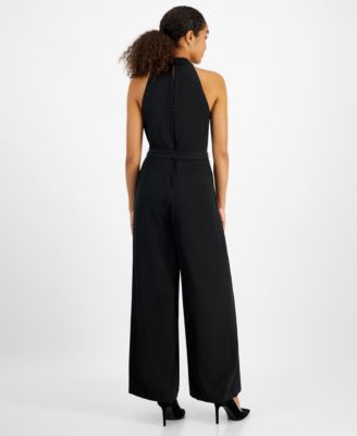 Women's Belted Wide-Leg Halter Jumpsuit