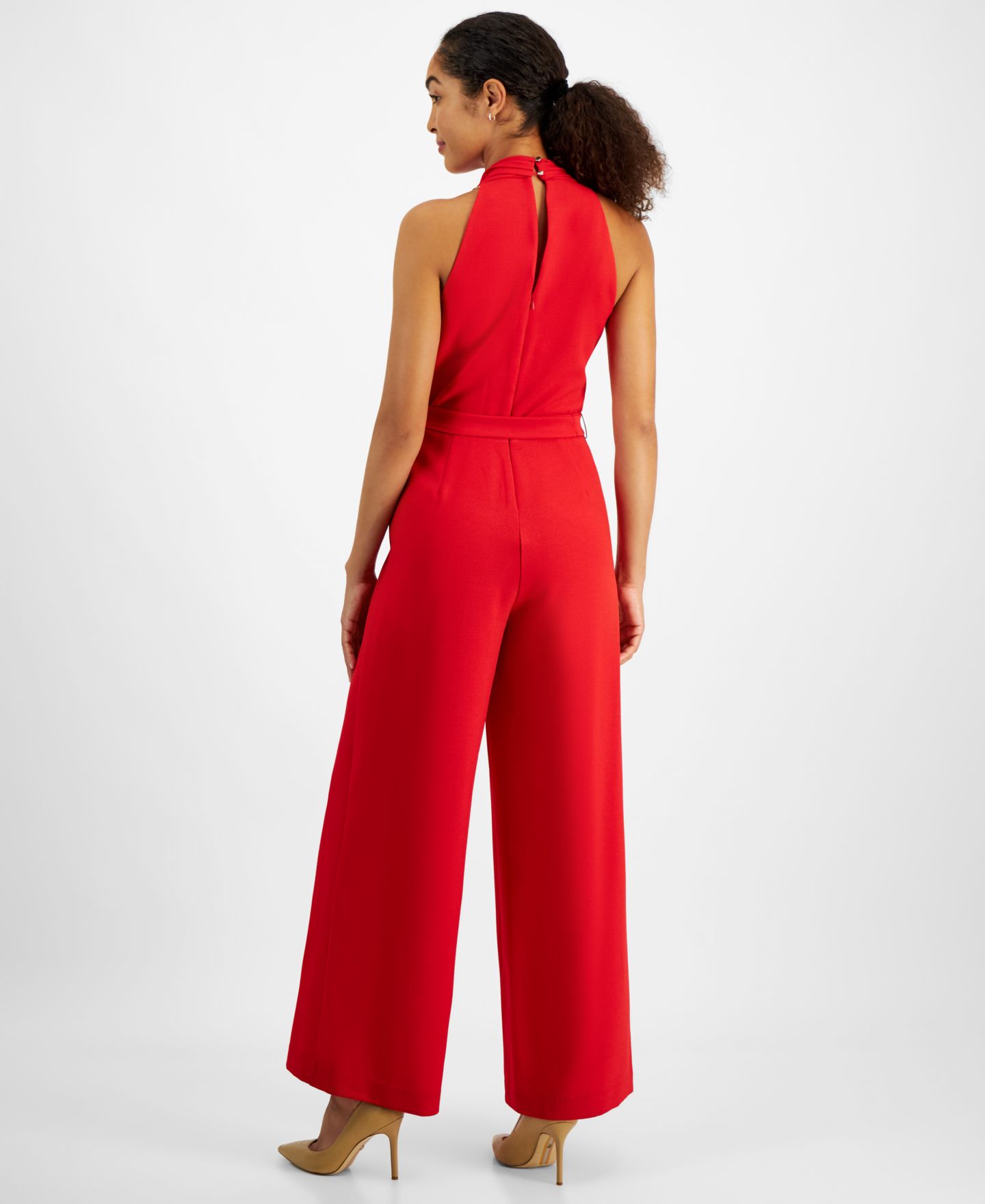 Женский комбинезон julia jordan Belted Wide-Leg Halter Jumpsuit, цвет: Красный — фото 4