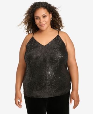 Calvin Klein Plus Size V Neck Sleeveless Sequin Top Macy s