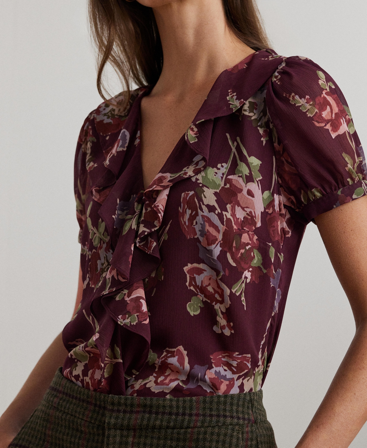 Lauren Ralph Lauren Women's Floral Georgette Puff-Sleeve Blouse, Regular & Petite