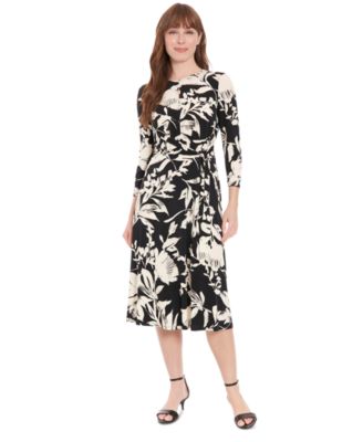 London Times - Petite Printed 3/4-Sleeve Midi Dress