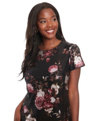 london times sequin dress London Times Women's Round-Neck Sequin Shift Dress - Plum Multi