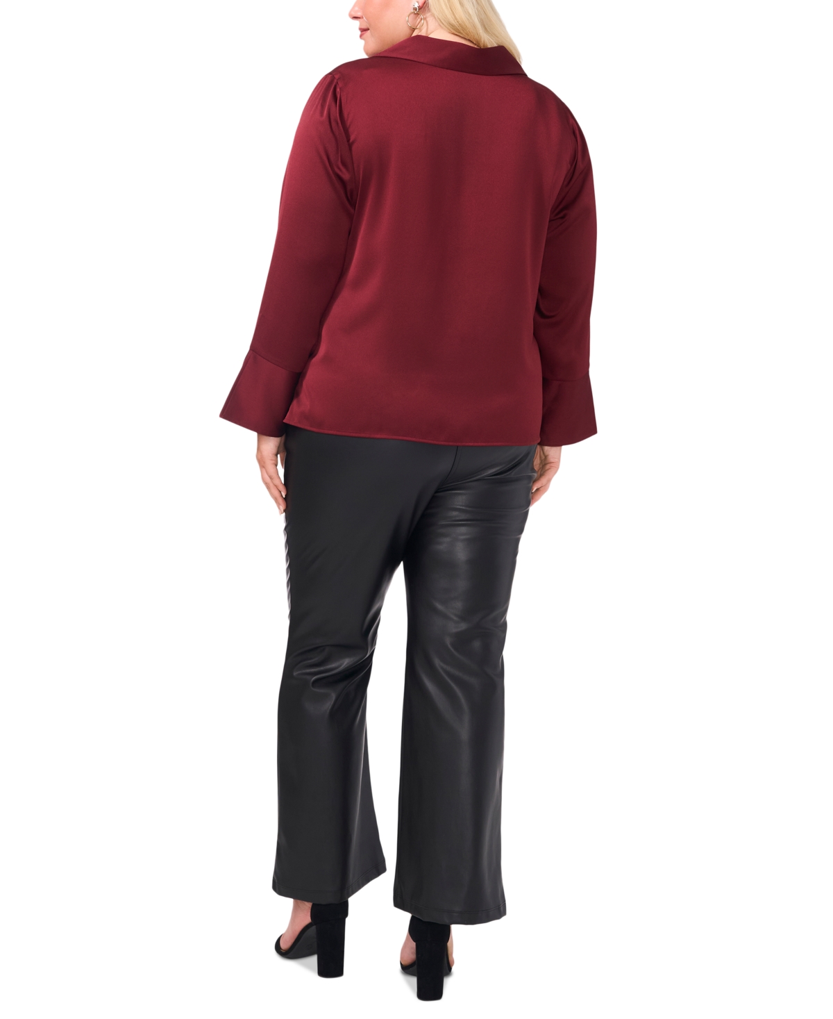 Vince Camuto Plus Size Collared V-Neck Long-Sleeve Blouse