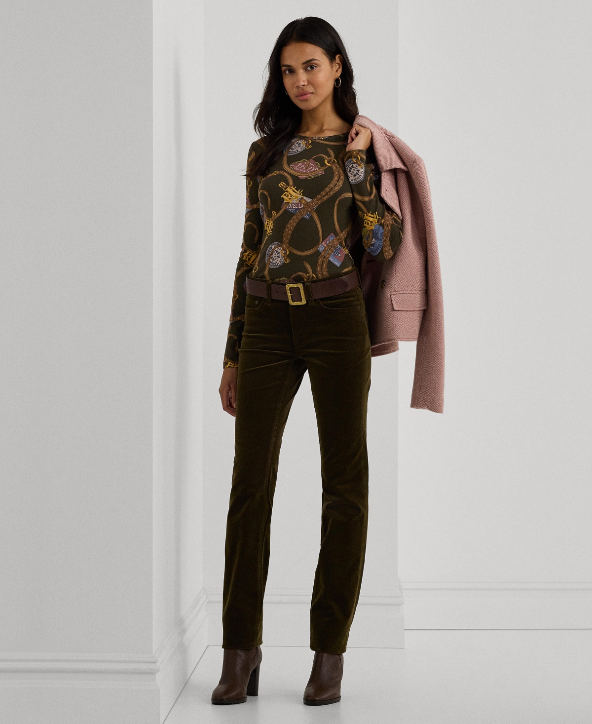 Lauren Ralph Lauren Women's Belting-Print Cotton Long-Sleeve Tee, Regular & Petite
