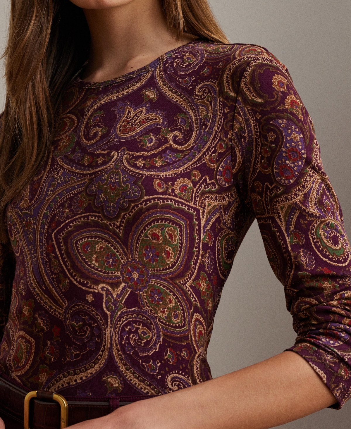 Lauren Ralph Lauren Women's Paisley Stretch Cotton Long-Sleeve Tee