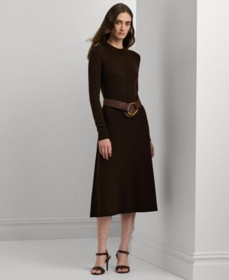 ralph lauren sweater bodice long sleeve dress Cable-Knit Bodice Cotton Dress for Women