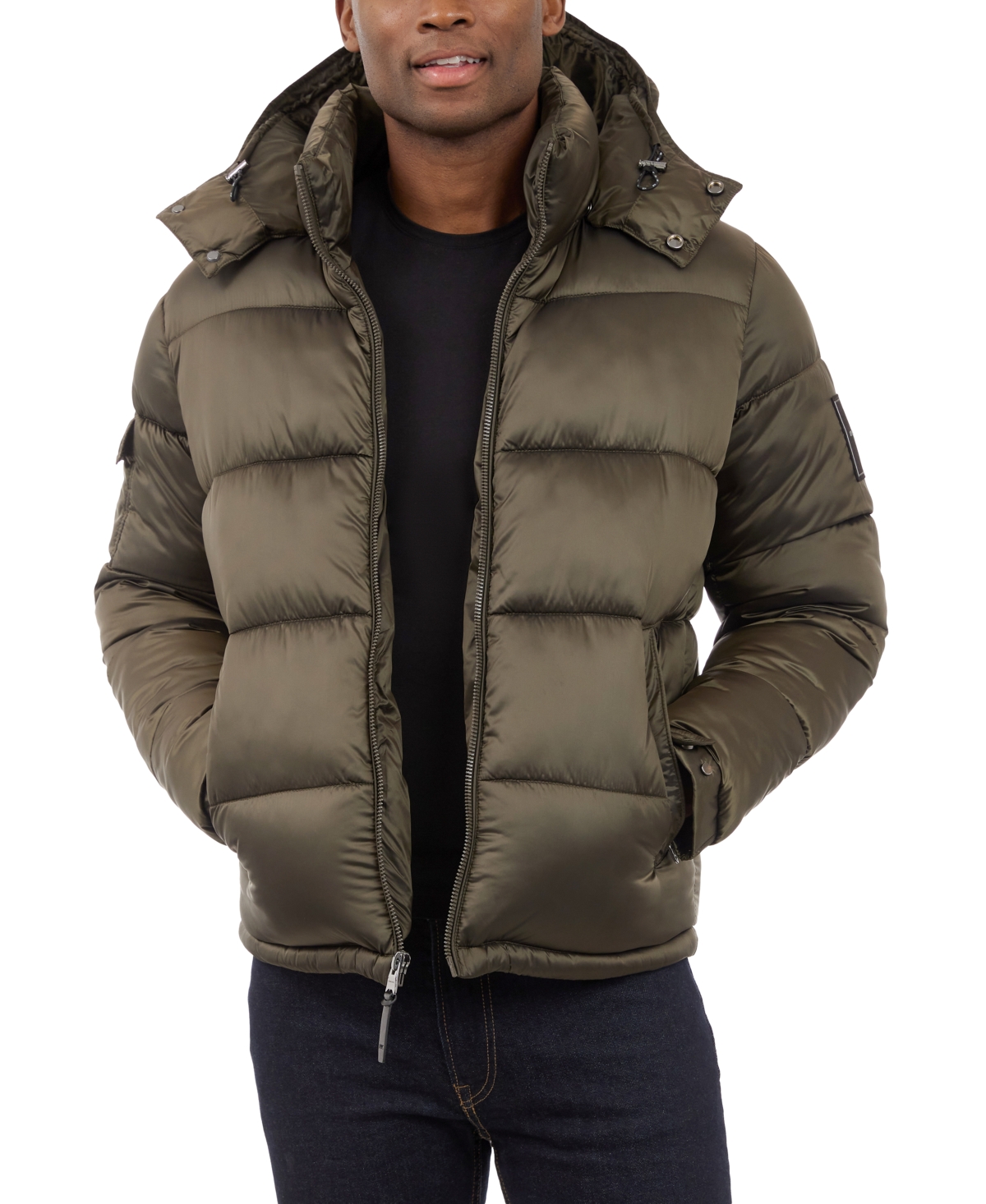Michael Kors Men s Heavyweight Metallic Finish Hooded Puffer Jacket In Olive ModeSens
