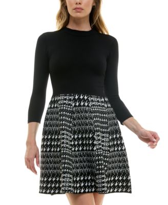 BCX - Juniors' Combo Houndstooth-Skirt Sweater Dress
