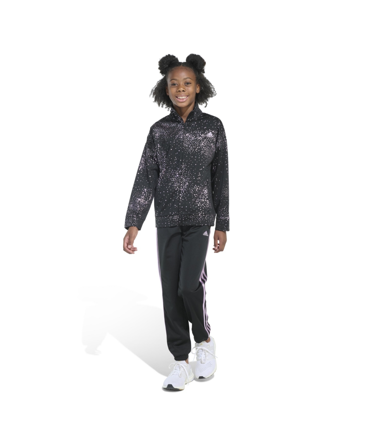 adidas Little & Toddler Girls Long Sleeve Printed Classic Tricot Track, 2-Piece Set - Black with Light Purple