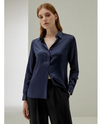 Women's Basic Concealed Placket Silk Shirt