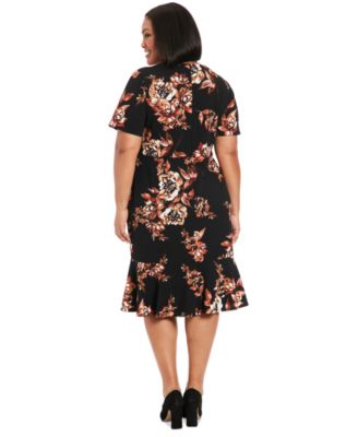 Plus Size Floral Side-Knot V-Neck Dress