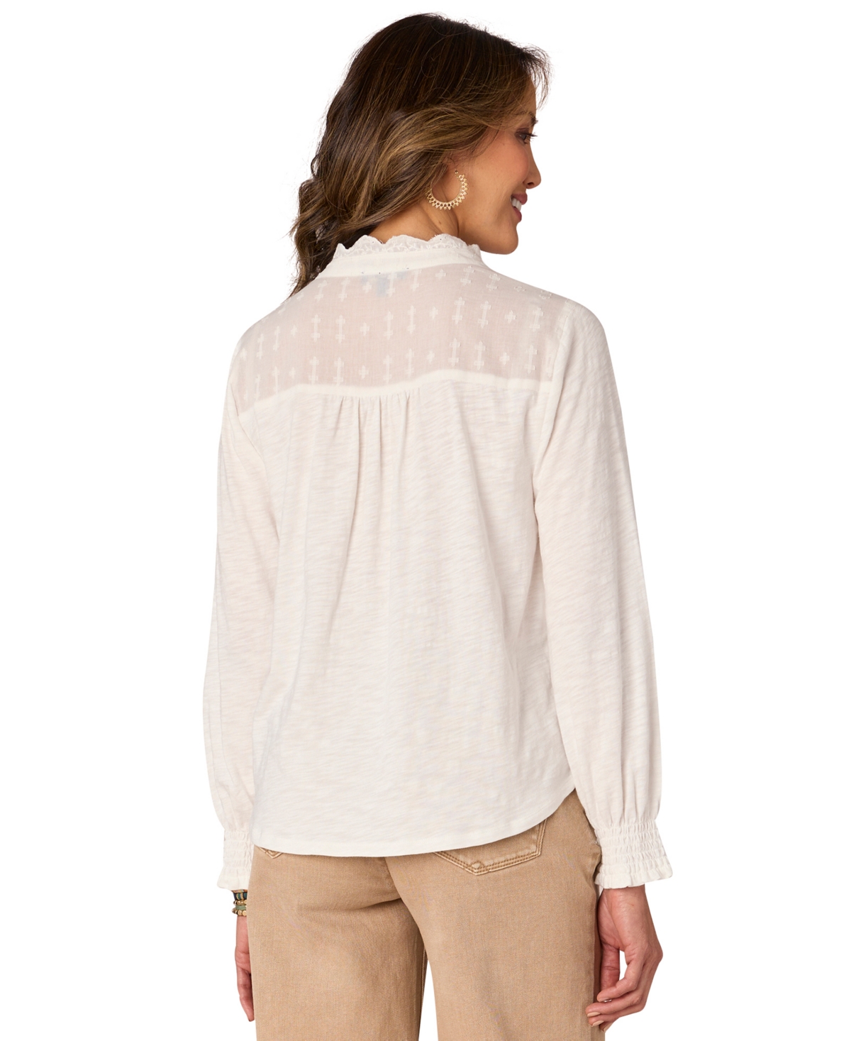 Democracy Petite Embroidered Scalloped-Trim Blouse
