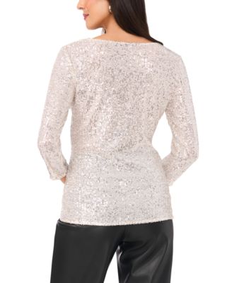Women's Sequined Cowlneck 3/4-Sleeve Top