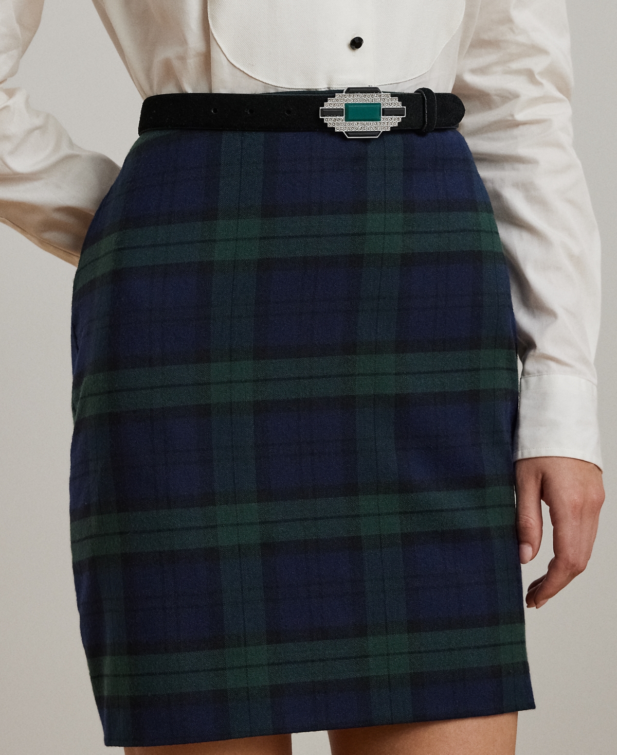 Lauren Ralph Lauren Petite Plaid Wool-Blend Twill Pencil Miniskirt -Navy/Black