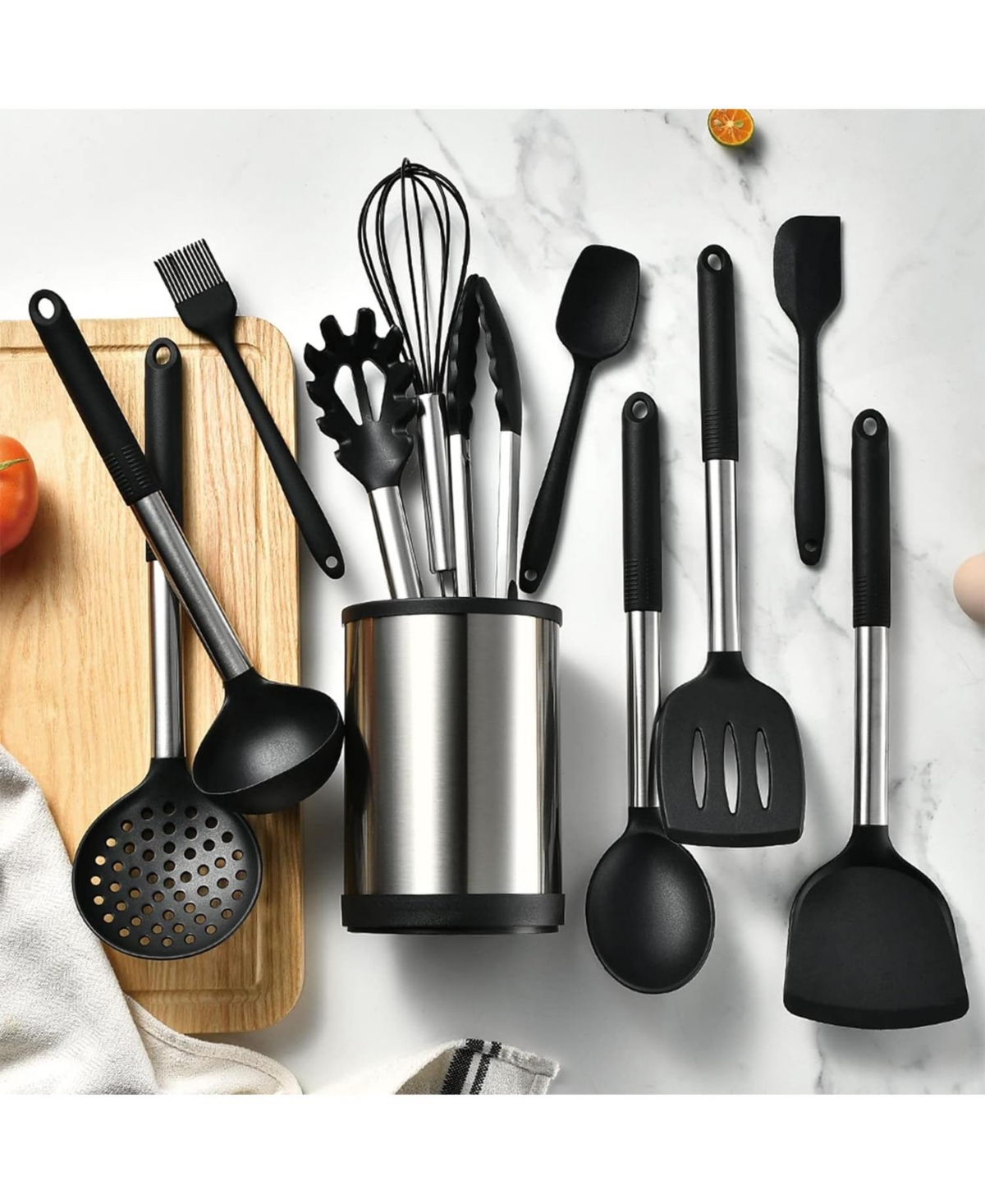 Mega Casa Kitchen Cooking Utensils Set, 12-piece Non-stick Kitchen Silicone Utensils Set Heat-resistant Stainless Steel Handle,Bpa-Free, Kitchen Tool