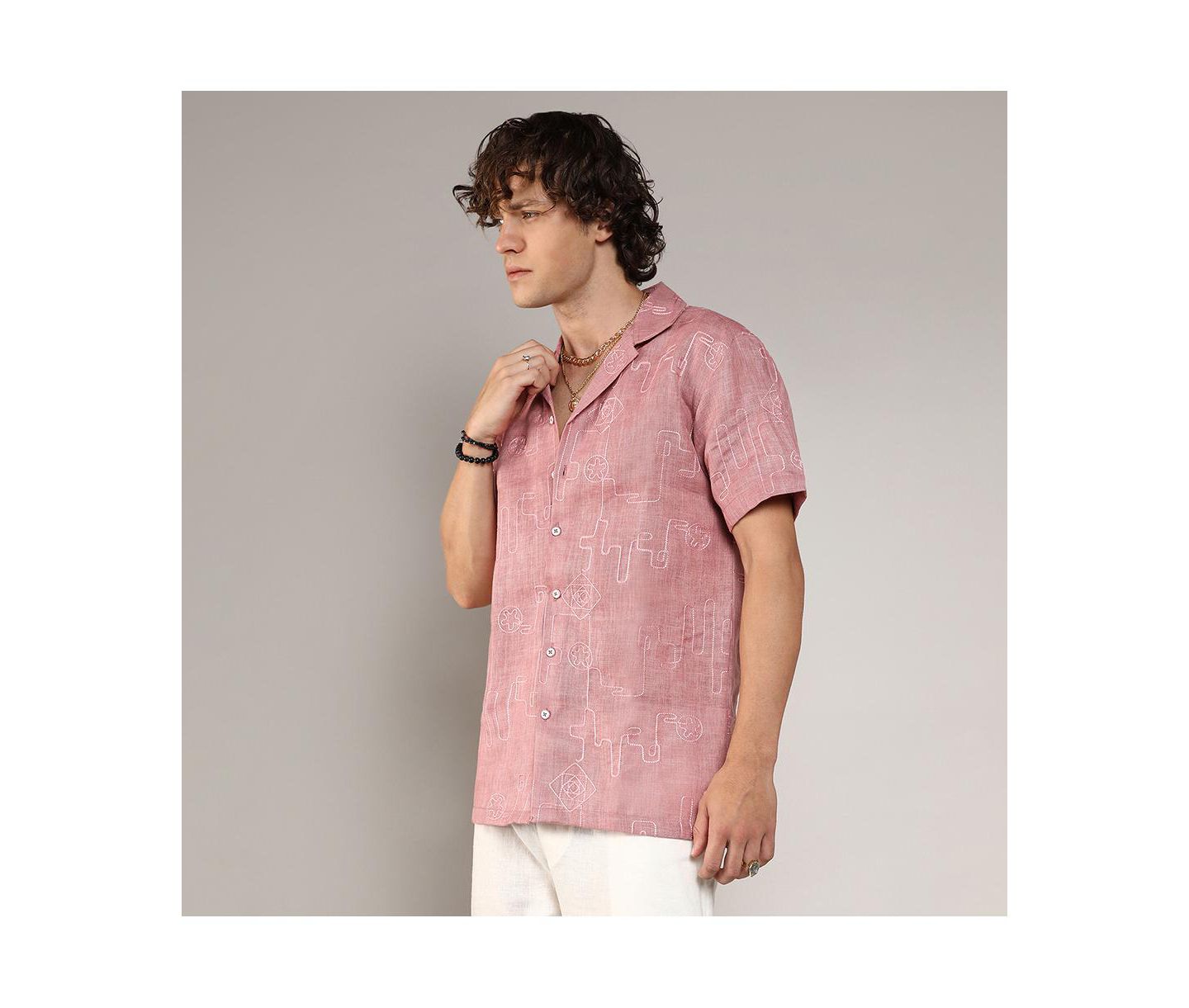 Мужская рубашка Cahoot Rouge Pink Embroidered Lined, цвет: Розовый — фото 6