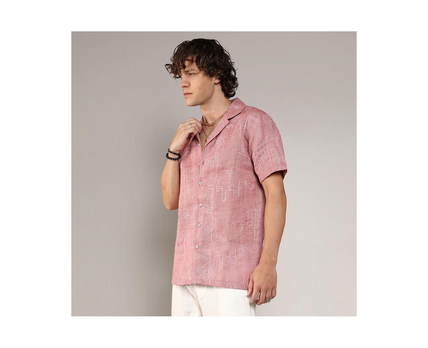 Men's Rouge Pink Embroidered Lined Shirt