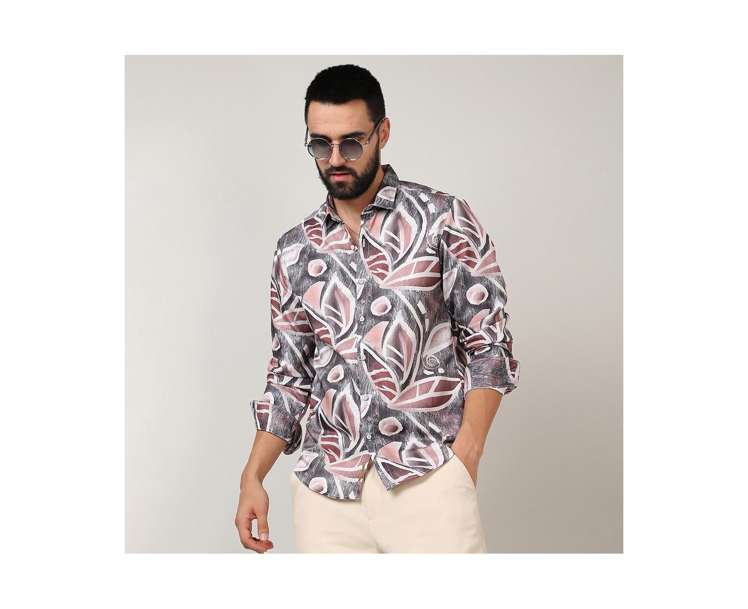 Men's Charcoal Grey & Mocha Brown Marble Foliage Shirt