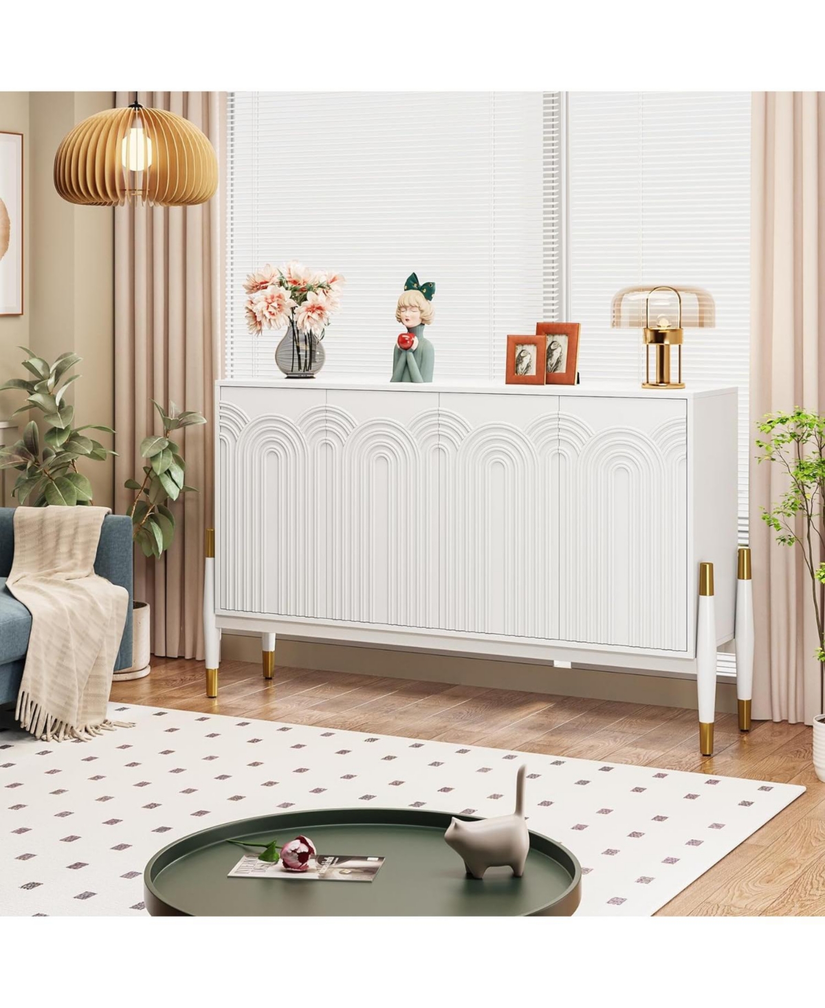 Tribesigns Sideboard Buffet Cabinet with Storage, 59" Modern Kitchen Storage Cabinet with 4 Doors & Shelves, Accent Console Television Table for Livin