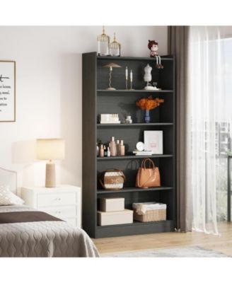 72-inch Tall Bookcase, Modern 6-Tier Black Library Bookshelf with Storage Shelves, Large Open Bookcases Wood Shelving Unit for Bedroom Living Room Office (Black)