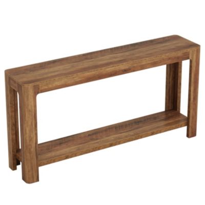 63 Inch Entryway Console Table, 2-Tier Farmhouse Narrow Sofa Table Behind Couch, Accent Entrance Console Furniture, Rustic Brown