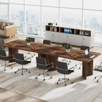 6.23 ft Conference Table, 74.8" L x 37.4" W x 29.5" H Rectangle Meeting Room Table, Modern Wood Seminar Table for Office Conference Room, Brown & White