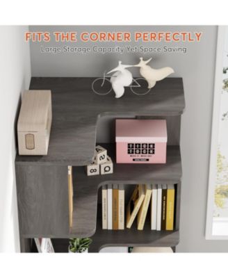 6-Tier Corner Bookshelf, 64.9 Inch Tall Bookcase with Anti-Drop Panel, Industrial Freestanding Corner Shelf Display Rack Storage Organizer