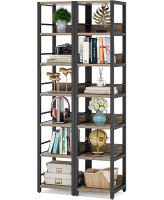 6-Tier Corner Shelf Set of 2, 75 Inch Tall Narrow Bookshelf Storage Rack, Etagere Shelves Display Stand for Small Spaces, Rustic Open Bookcase Square Shelf Tower for Living Room Bathroom