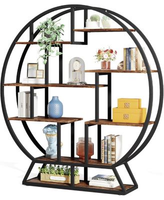 Bookshelf, Round Bookshelves Etagere Bookcase, Rustic Open Shelving Organizer Rack Display Shelf for Home Office, Living Room