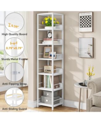 6-Tier Corner Shelf, 75 Inch Tall Narrow Bookshelf Storage Rack, Etagere Shelves Display Stand, Rustic Open Bookcase Square Shelf Tower