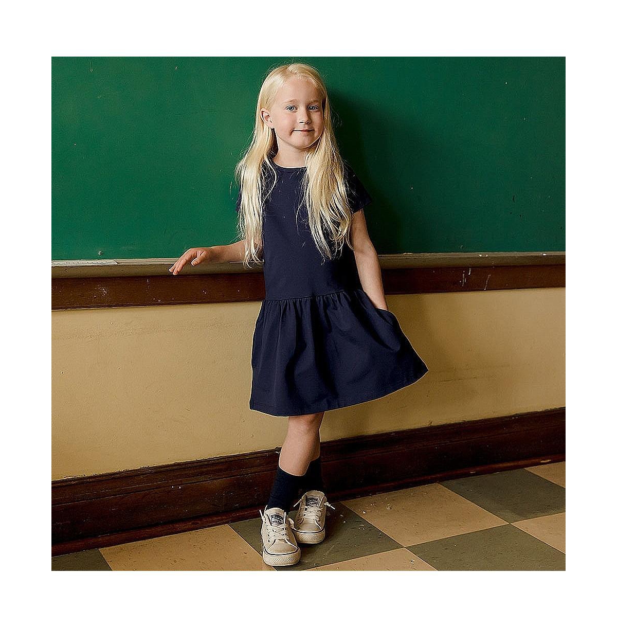 Mightly Girls Fair Trade Organic Cotton Short Sleeve Drop Waist Dress, - Xx-Large (14),- Navy