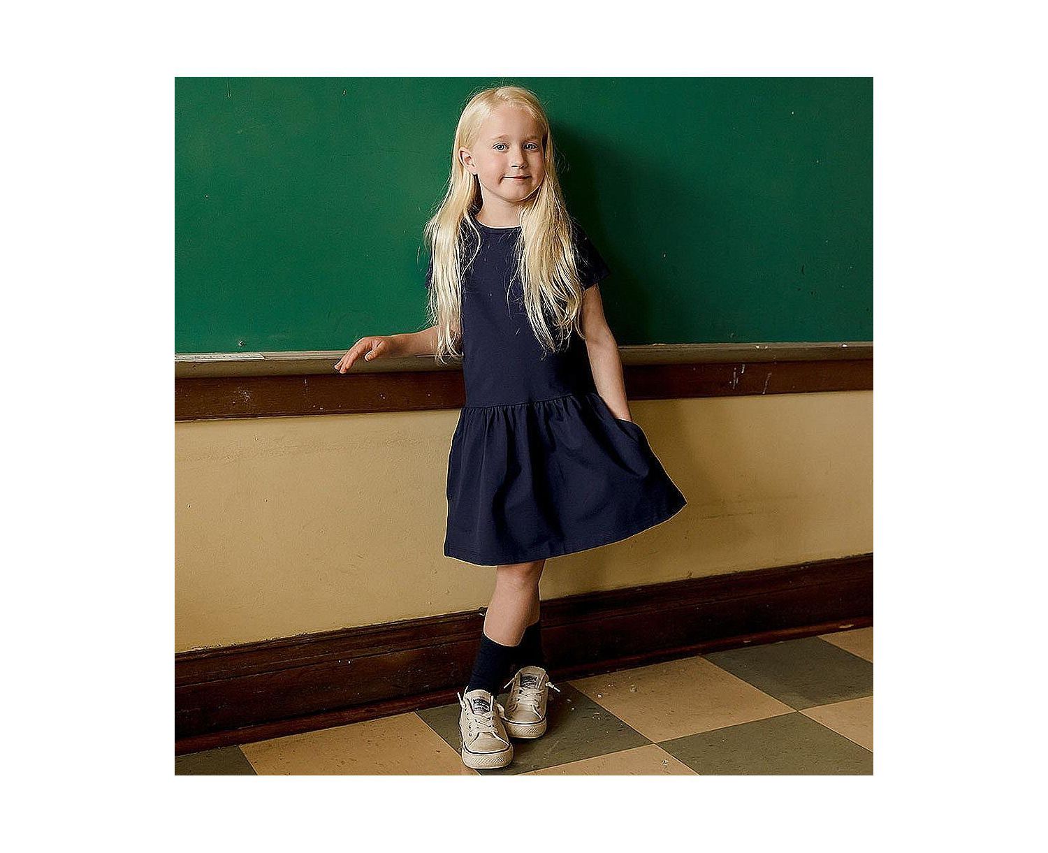 Girls Fair Trade Organic Cotton Short Sleeve Drop Waist Dress