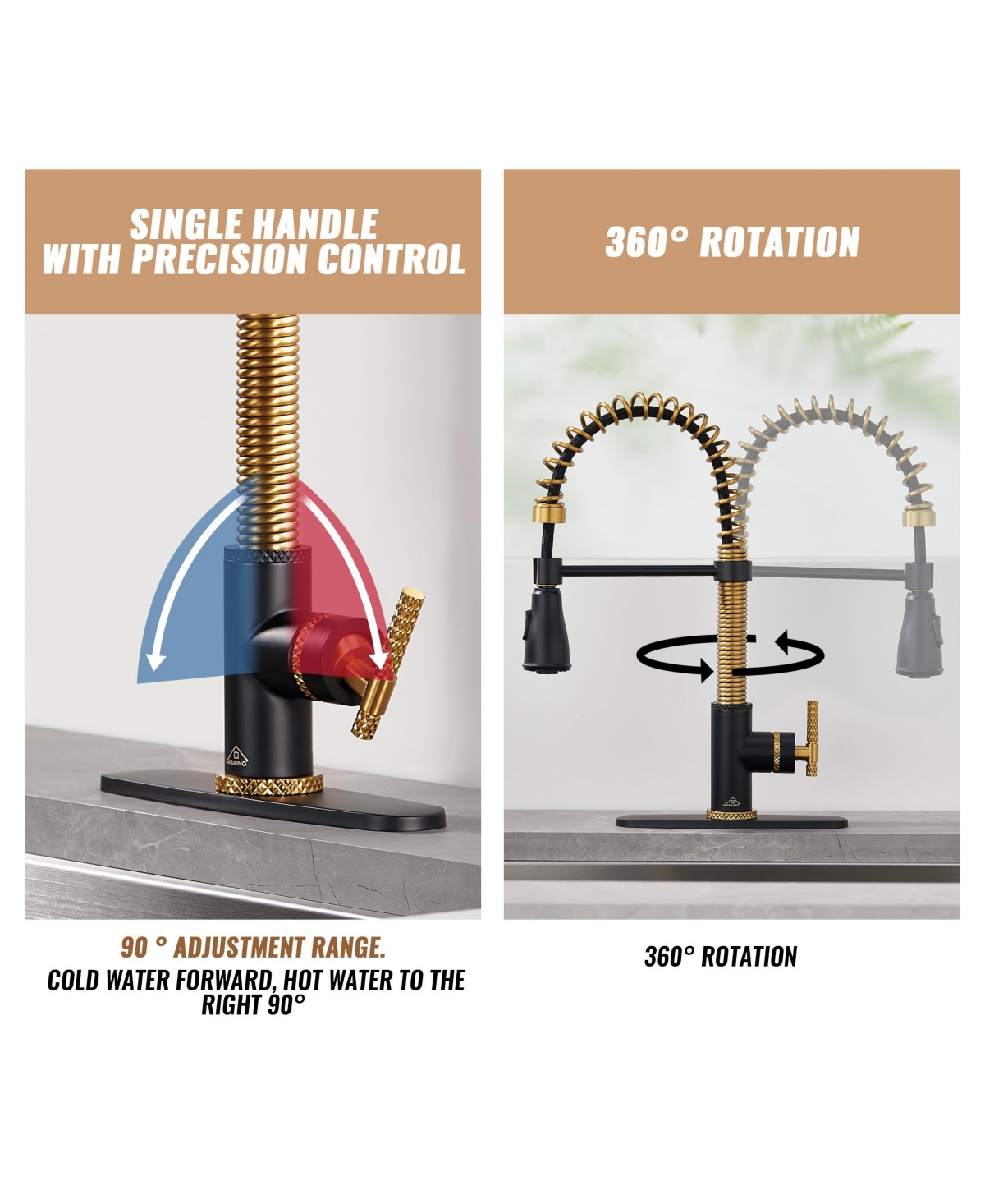 Casainc 1.8 Gpm Britt Commercial Style Pull Down Single Handle Kitchen Faucet - Matte black+brushed gold