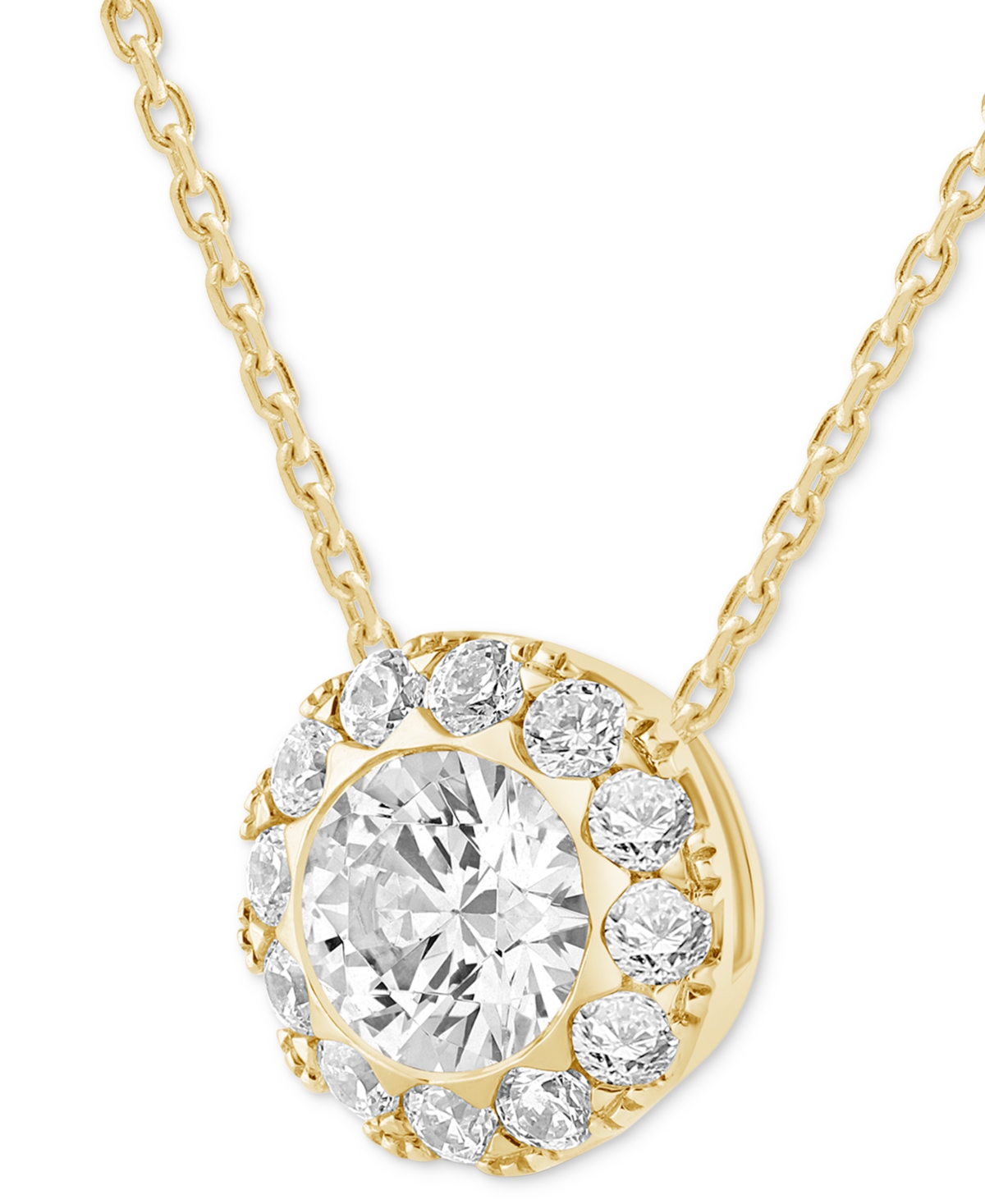 Shop Macy's Diamond Round Halo 18" Pendant Necklace (3/4 Ct. T.w.) In 14k Gold In Yellow Gold