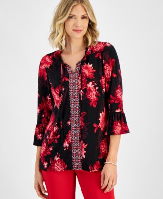 JM Collection - Petite Vintage Enchantment 3/4-Sleeve Top