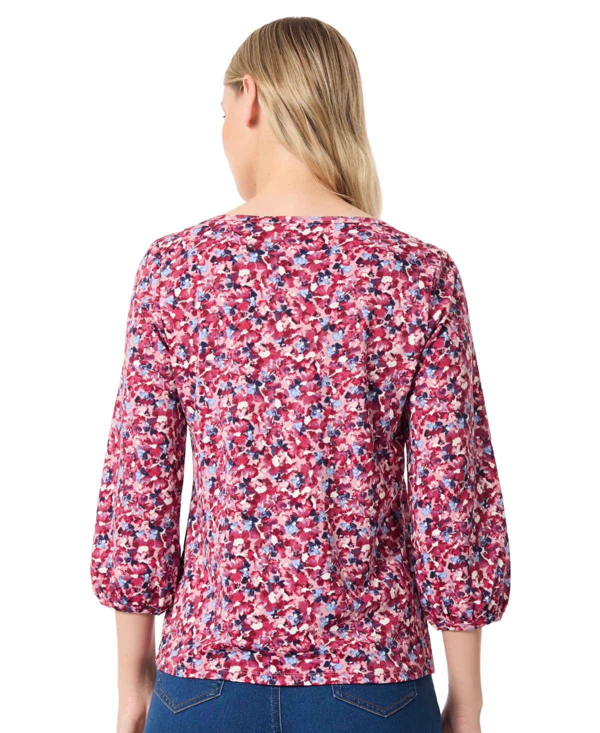 Jones New York Petite Floral-Print 3/4-Sleeve Blouse