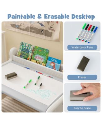 Kids Drawing Table and Chair Set for Reading Playing with Pens and Blackboard Eraser