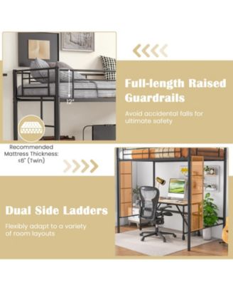 Twin Size Loft Bed Heavy Duty Metal Loft Bed Frame with Safety Guardrail