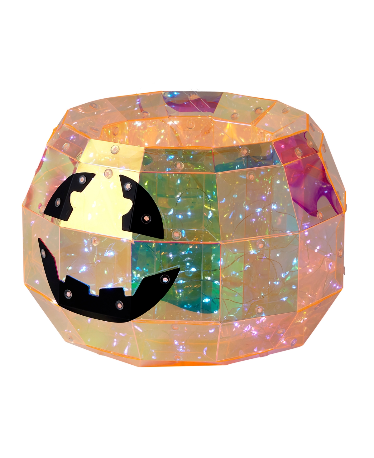 Seasonal Prismatic Iridescent Pumpkin Candy Box 8.86", Led Lights In Orange