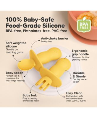 4-Pack Prep Baby Spoons & Forks Set, Self Feeding Baby Utensils 6-18 Months, Silicone BLW Baby Feeding Set, BPA-Free
