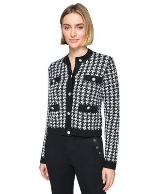 KARL LAGERFELD PARIS - Petite Houndstooth Cardigan Sweater