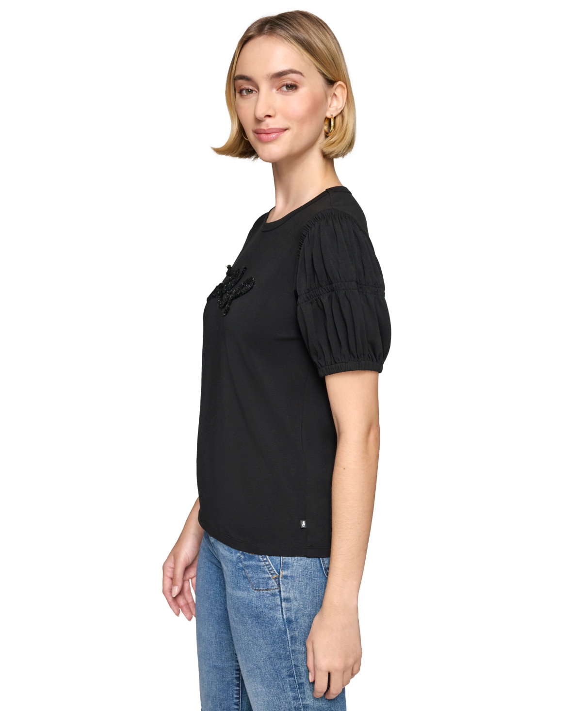 Karl Lagerfeld Paris Women's Tweed Karl Puff Sleeve Top