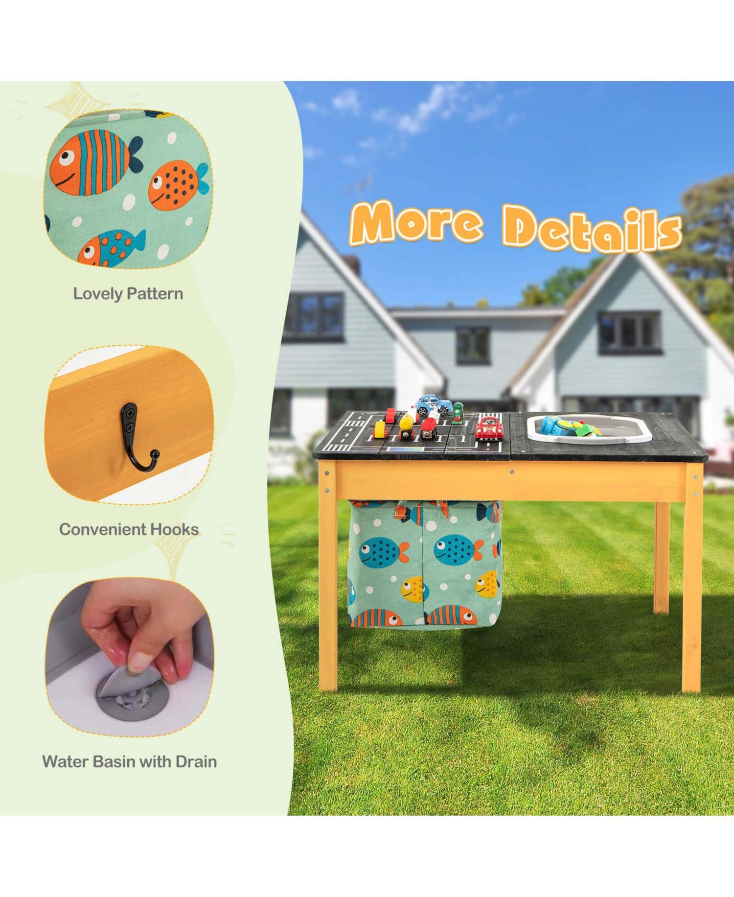3-in-1 Kids Activity Table with Foldable Water Bin Large Capacity Storage Bag