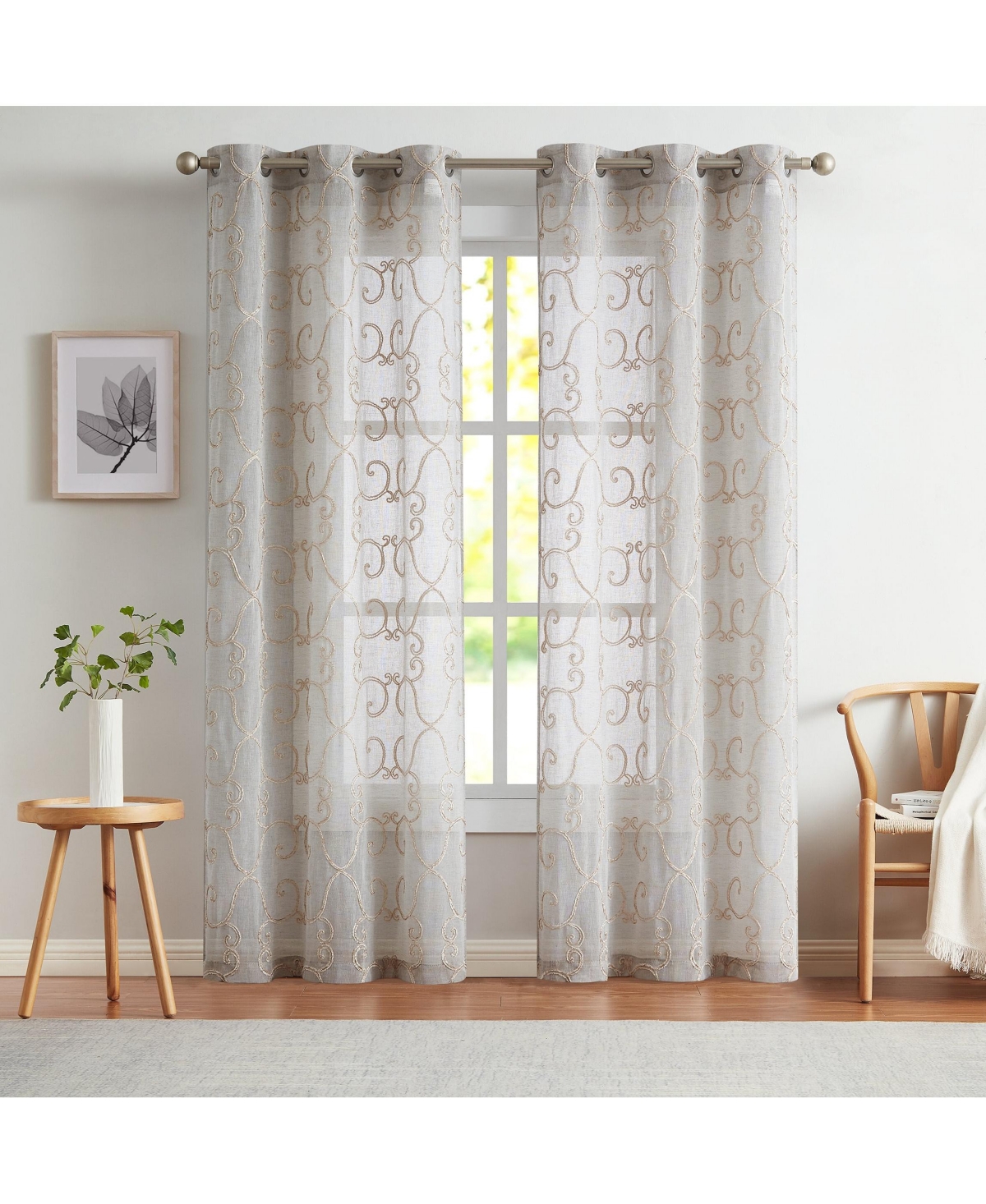 Sophia Linen Look 76" W x 96" L Grommet Window Panel Set - Silver
